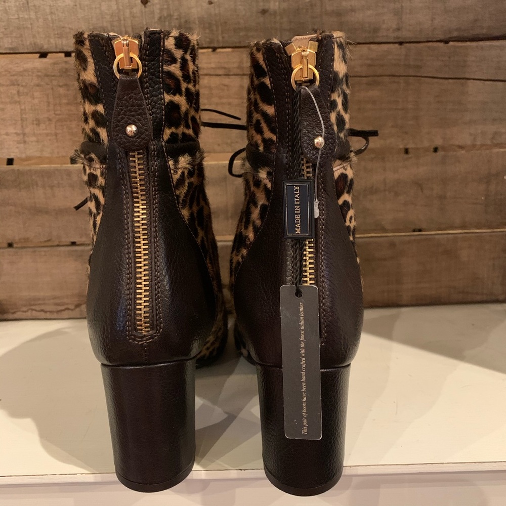 NWT Napoleoni Calf Hair Leopard Heeled Booties - Picture 7 of 14